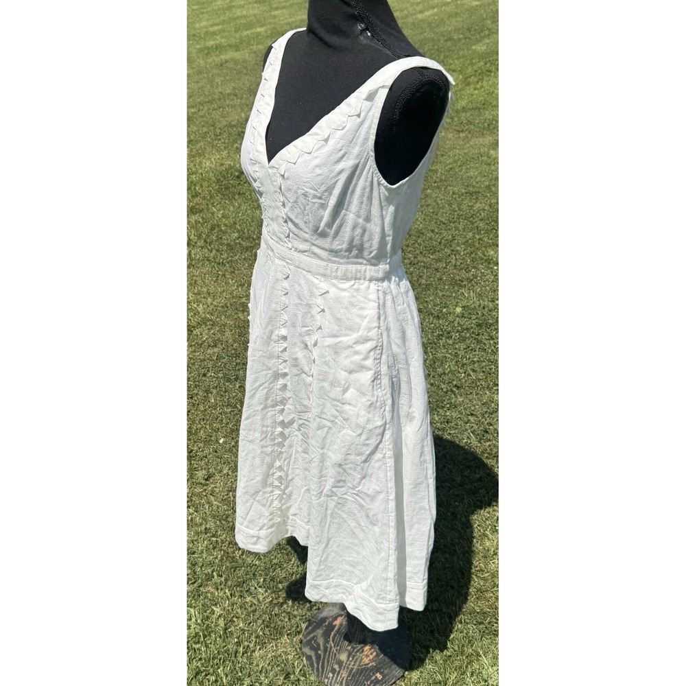 Anthropologie White Textured Jacquard Fit & Flare V-Neck Dress NWT Size 4 $168 - Picture 5 of 13